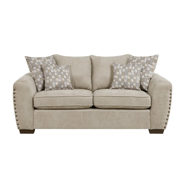 English Elm Love Seat Chenille Upholstered Loveseat with Nailhead Trim and Geometric Toss Pillows B011P580790