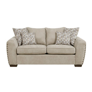English Elm Love Seat Chenille Upholstered Loveseat with Nailhead Trim and Geometric Toss Pillows B011P580790
