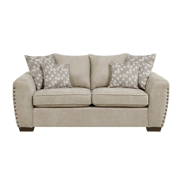 English Elm Love Seat Chenille Upholstered Loveseat with Nailhead Trim and Geometric Toss Pillows B011P580790