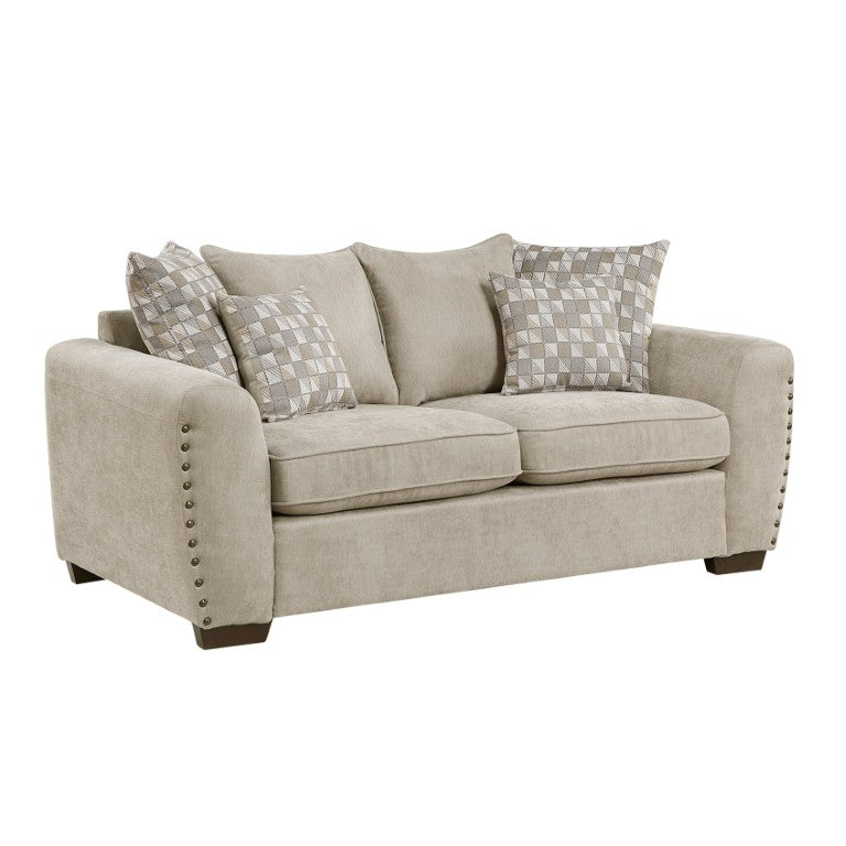 English Elm Love Seat Chenille Upholstered Loveseat with Nailhead Trim and Geometric Toss Pillows B011P580790