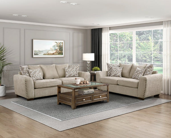 English Elm Love Seat Chenille Upholstered Loveseat with Nailhead Trim and Geometric Toss Pillows B011P580790
