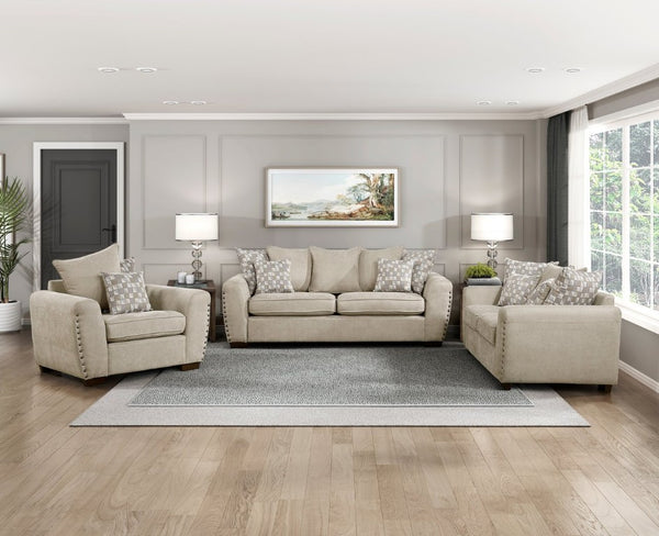English Elm Love Seat Chenille Upholstered Loveseat with Nailhead Trim and Geometric Toss Pillows B011P580790