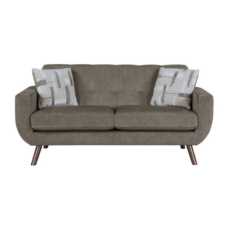 English Elm Love Seat Microfiber Mid-Century Modern Loveseat with Walnut Legs and Toss Pillows Brown 70 L x 35.5 W x 35.5 H B011P580796