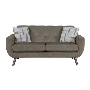 English Elm Love Seat Microfiber Mid-Century Modern Loveseat with Walnut Legs and Toss Pillows Brown 70 L x 35.5 W x 35.5 H B011P580796