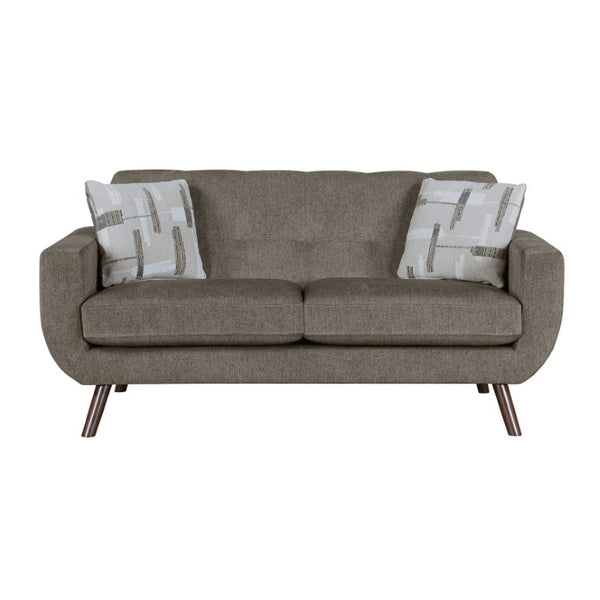 English Elm Love Seat Microfiber Mid-Century Modern Loveseat with Walnut Legs and Toss Pillows Brown 70 L x 35.5 W x 35.5 H B011P580796