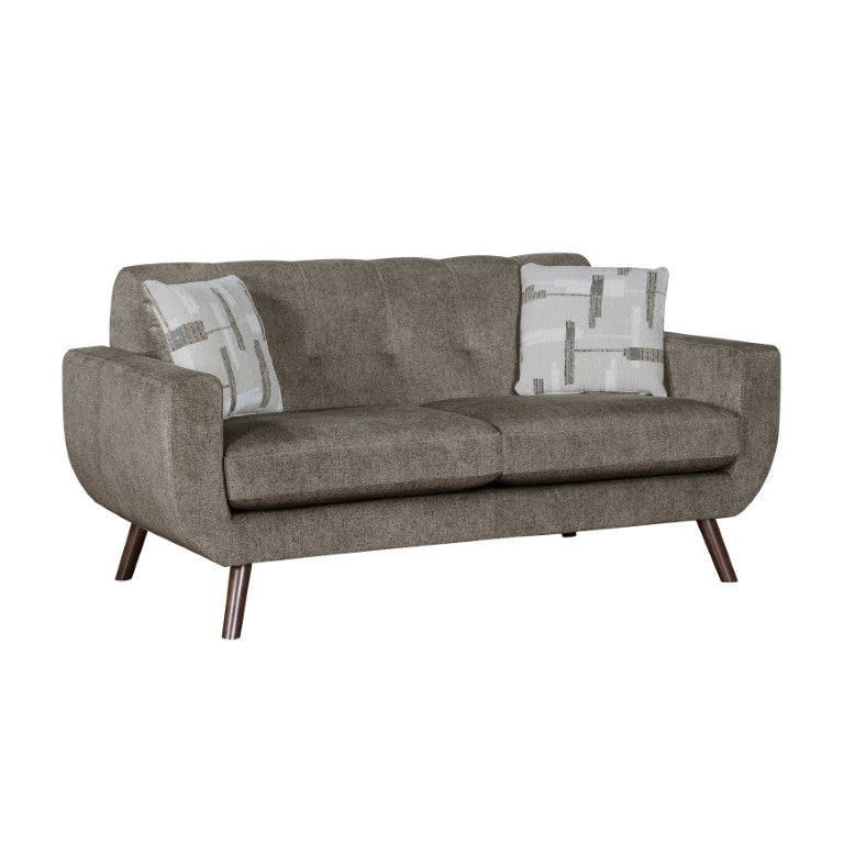 English Elm Love Seat Microfiber Mid-Century Modern Loveseat with Walnut Legs and Toss Pillows Brown 70 L x 35.5 W x 35.5 H B011P580796