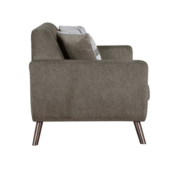 English Elm Love Seat Microfiber Mid-Century Modern Loveseat with Walnut Legs and Toss Pillows Brown 70 L x 35.5 W x 35.5 H B011P580796
