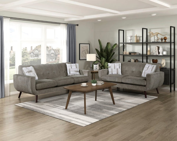 English Elm Love Seat Microfiber Mid-Century Modern Loveseat with Walnut Legs and Toss Pillows Brown 70 L x 35.5 W x 35.5 H B011P580796