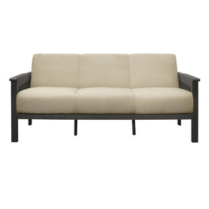 English Elm Sofa Arts and Crafts Inspired Linen Textured Upholstery with Antique Gray Wood Frame B011P580801