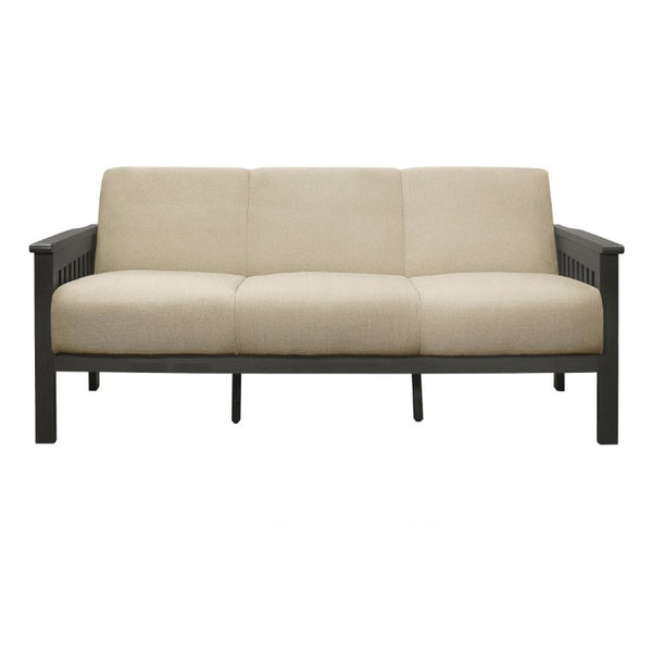 English Elm Sofa Arts and Crafts Inspired Linen Textured Upholstery with Antique Gray Wood Frame B011P580801