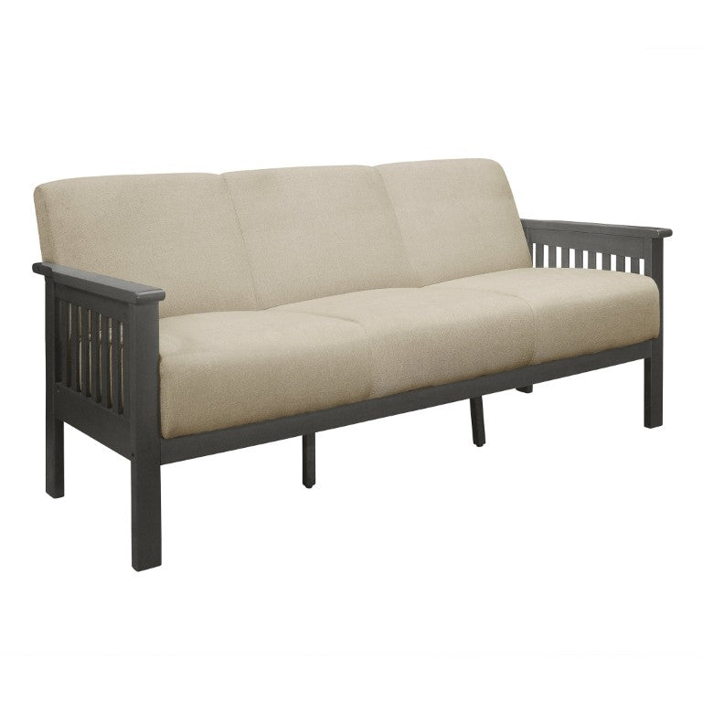 English Elm Sofa Arts and Crafts Inspired Linen Textured Upholstery with Antique Gray Wood Frame B011P580801