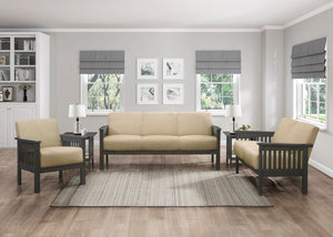 English Elm Sofa Arts and Crafts Inspired Linen Textured Upholstery with Antique Gray Wood Frame B011P580801