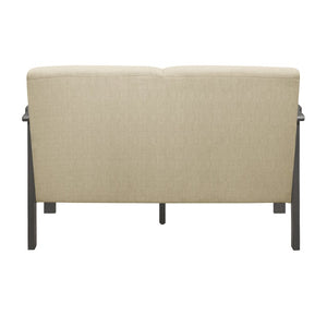 English Elm Love Seat Arts and Crafts Inspired Rubberwood Frame with Linen Textured Upholstery B011P580802