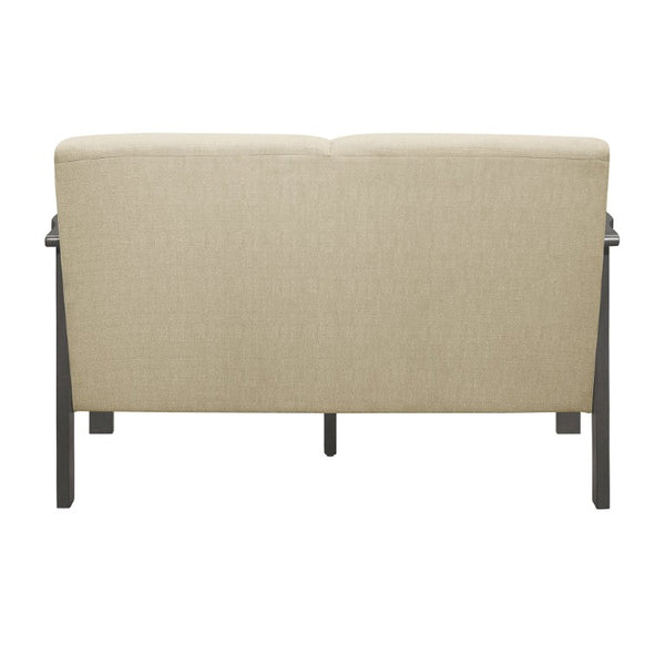 English Elm Love Seat Arts and Crafts Inspired Rubberwood Frame with Linen Textured Upholstery B011P580802