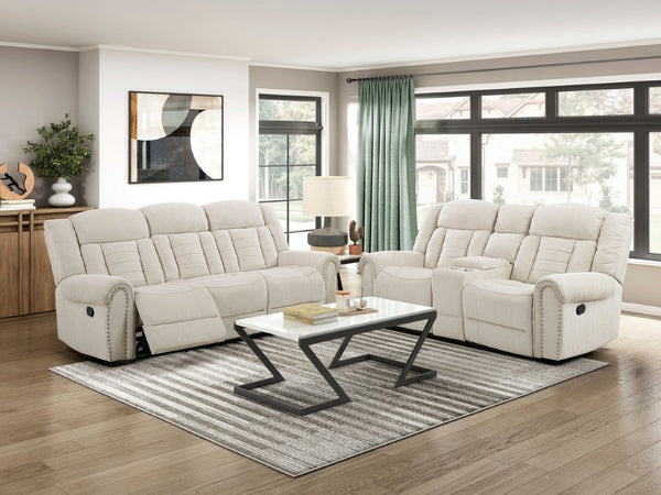 English Elm Double Reclining Sofa Chenille Upholstered with Nailhead Trim and Pocket Coil Support B011P580803