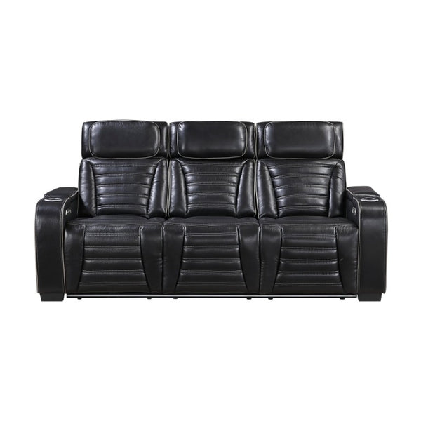 English Elm Power Reclining Sofa with Massage Heated Seating Wireless Charging and Wall Hugger Design Black Leather B011P580806
