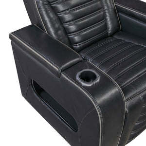 English Elm Power Reclining Sofa with Massage Heated Seating Wireless Charging and Wall Hugger Design Black Leather B011P580806