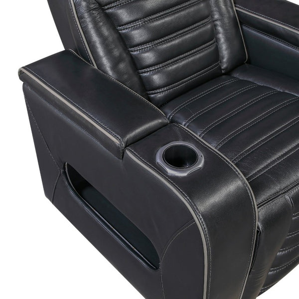 English Elm Power Reclining Sofa with Massage Heated Seating Wireless Charging and Wall Hugger Design Black Leather B011P580806