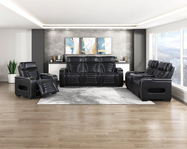 English Elm Power Reclining Sofa with Massage Heated Seating Wireless Charging and Wall Hugger Design Black Leather B011P580806