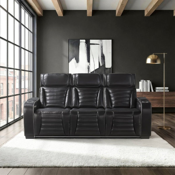 English Elm Power Reclining Sofa with Massage Heated Seating Wireless Charging and Wall Hugger Design Black Leather B011P580806