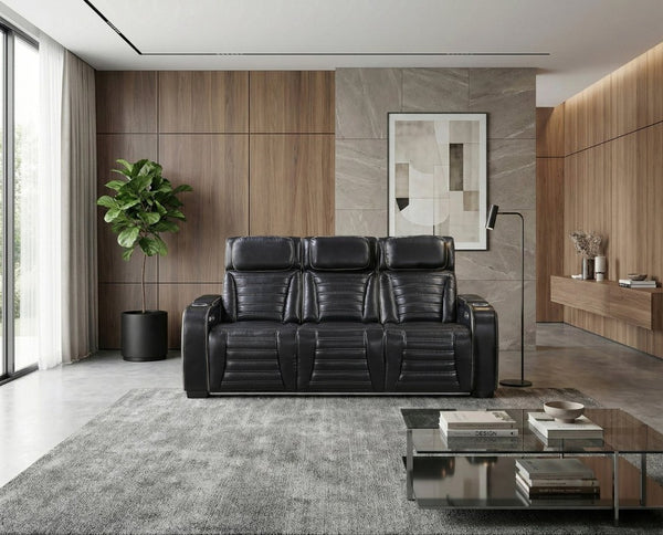 English Elm Power Reclining Sofa with Massage Heated Seating Wireless Charging and Wall Hugger Design Black Leather B011P580806