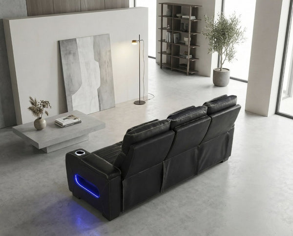 English Elm Power Reclining Sofa with Massage Heated Seating Wireless Charging and Wall Hugger Design Black Leather B011P580806