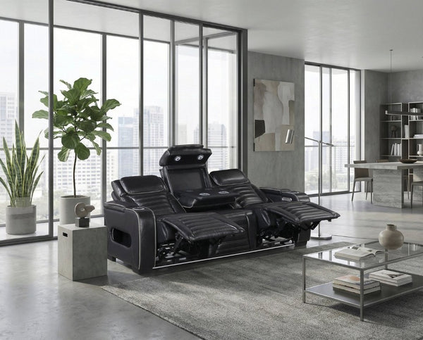 English Elm Power Reclining Sofa with Massage Heated Seating Wireless Charging and Wall Hugger Design Black Leather B011P580806