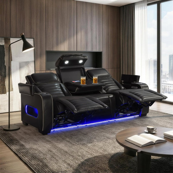 English Elm Power Reclining Sofa with Massage Heated Seating Wireless Charging and Wall Hugger Design Black Leather B011P580806