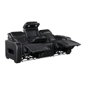 English Elm Power Reclining Sofa with Massage Heated Seating Wireless Charging and Wall Hugger Design Black Leather B011P580806