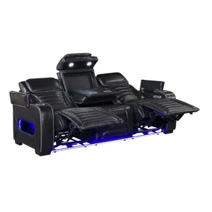 English Elm Power Reclining Sofa with Massage Heated Seating Wireless Charging and Wall Hugger Design Black Leather B011P580806