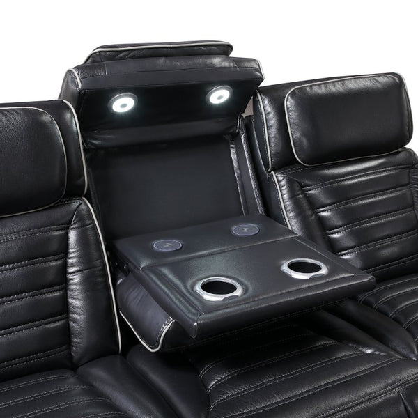 English Elm Power Reclining Sofa with Massage Heated Seating Wireless Charging and Wall Hugger Design Black Leather B011P580806