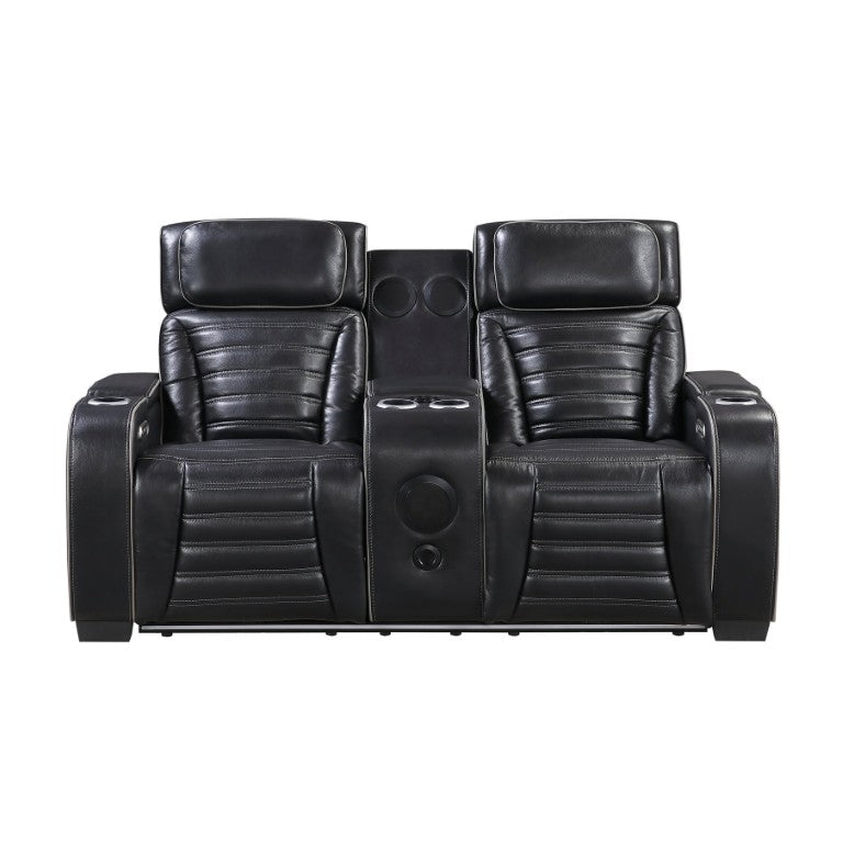 English Elm Power Reclining Loveseat with Massage Speakers LED Lighting and Top Grain Leather B011P580807