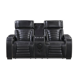 English Elm Power Reclining Loveseat with Massage Speakers LED Lighting and Top Grain Leather B011P580807