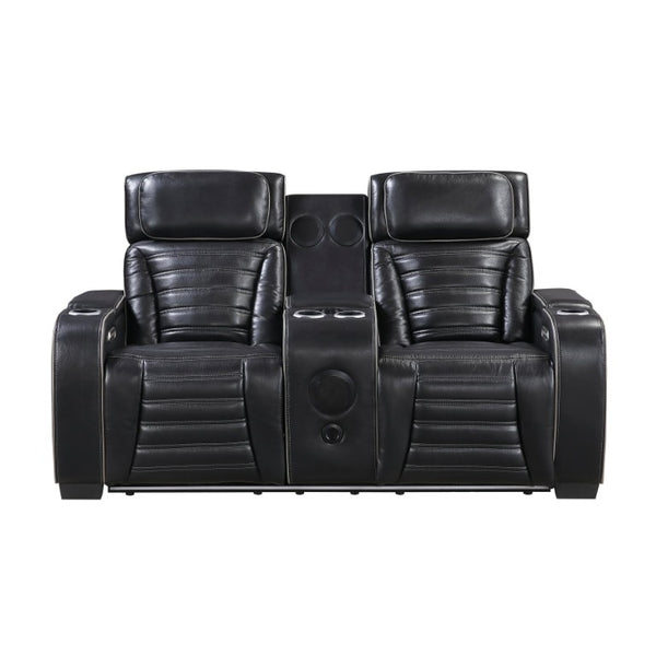 English Elm Power Reclining Loveseat with Massage Speakers LED Lighting and Top Grain Leather B011P580807