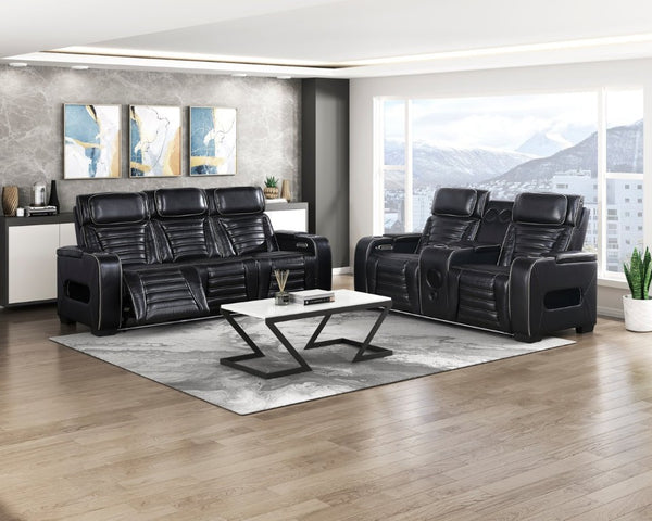English Elm Power Reclining Loveseat with Massage Speakers LED Lighting and Top Grain Leather B011P580807