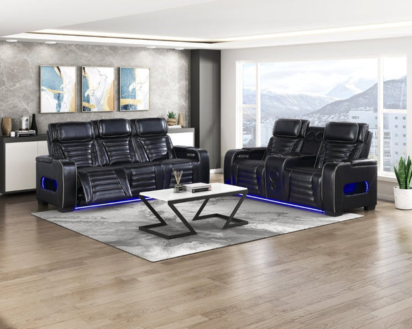 English Elm Power Reclining Loveseat with Massage Speakers LED Lighting and Top Grain Leather B011P580807