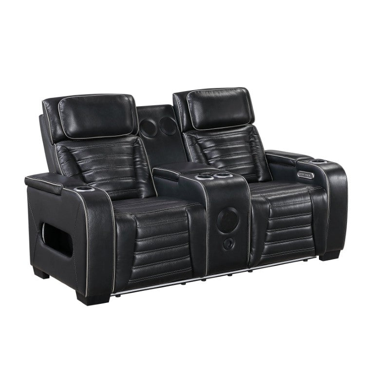 English Elm Power Reclining Loveseat with Massage Speakers LED Lighting and Top Grain Leather B011P580807