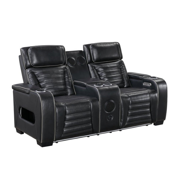 English Elm Power Reclining Loveseat with Massage Speakers LED Lighting and Top Grain Leather B011P580807