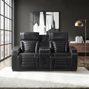 English Elm Power Reclining Loveseat with Massage Speakers LED Lighting and Top Grain Leather B011P580807