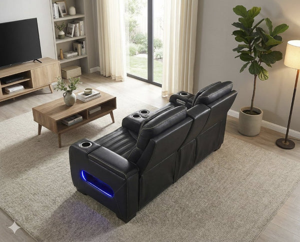 English Elm Power Reclining Loveseat with Massage Speakers LED Lighting and Top Grain Leather B011P580807