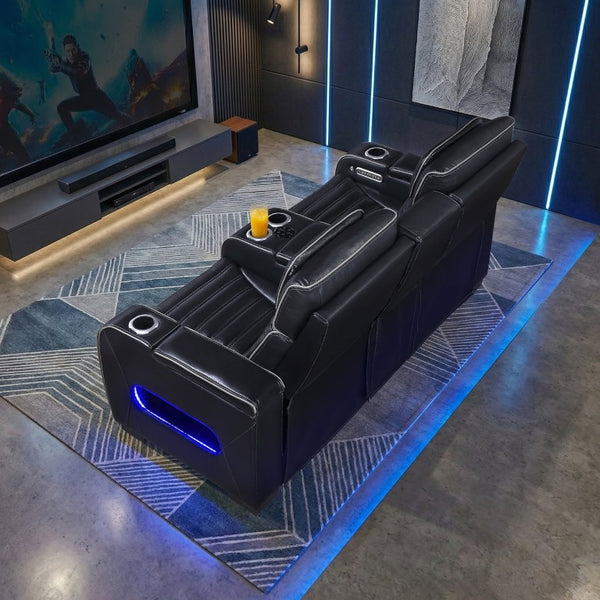 English Elm Power Reclining Loveseat with Massage Speakers LED Lighting and Top Grain Leather B011P580807