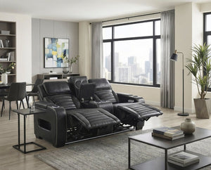 English Elm Power Reclining Loveseat with Massage Speakers LED Lighting and Top Grain Leather B011P580807