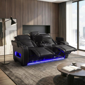 English Elm Power Reclining Loveseat with Massage Speakers LED Lighting and Top Grain Leather B011P580807