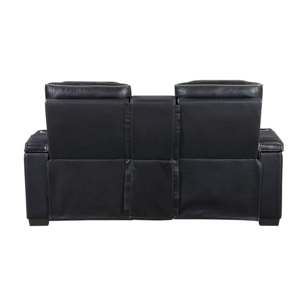 English Elm Power Reclining Loveseat with Massage Speakers LED Lighting and Top Grain Leather B011P580807