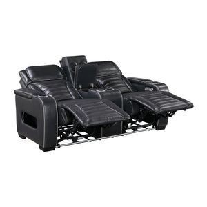 English Elm Power Reclining Loveseat with Massage Speakers LED Lighting and Top Grain Leather B011P580807