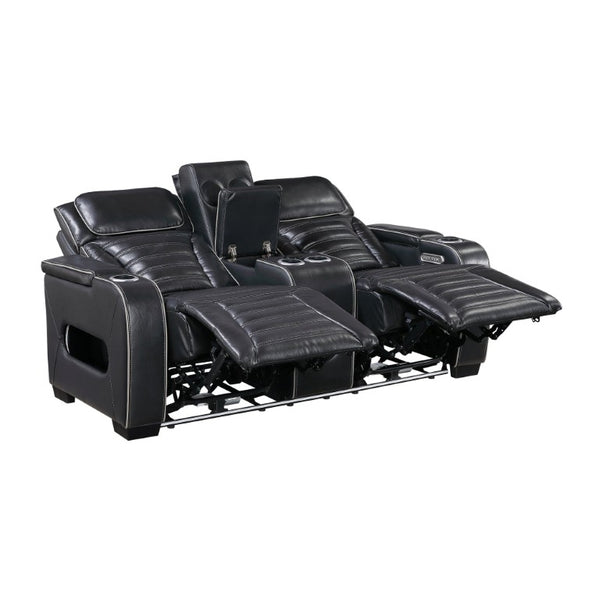 English Elm Power Reclining Loveseat with Massage Speakers LED Lighting and Top Grain Leather B011P580807