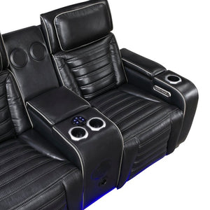 English Elm Power Reclining Loveseat with Massage Speakers LED Lighting and Top Grain Leather B011P580807