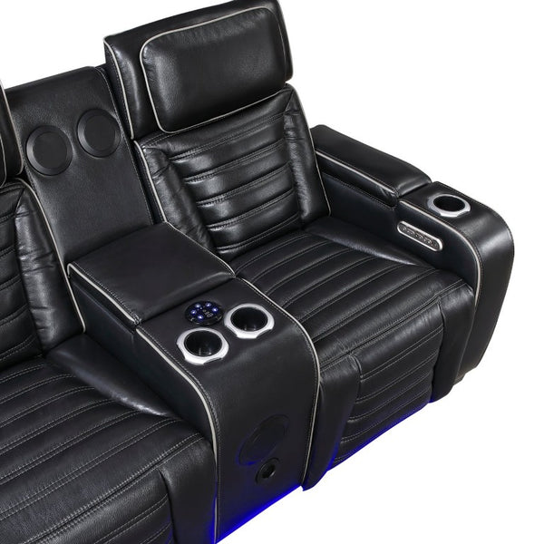 English Elm Power Reclining Loveseat with Massage Speakers LED Lighting and Top Grain Leather B011P580807
