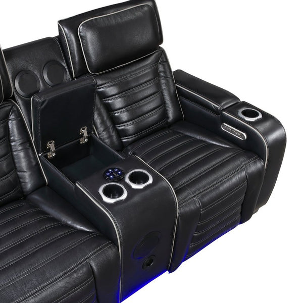 English Elm Power Reclining Loveseat with Massage Speakers LED Lighting and Top Grain Leather B011P580807