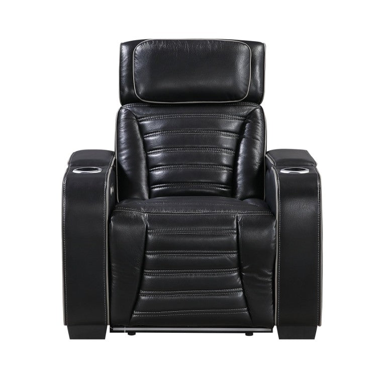 English Elm Power Recliner with Top Grain Leather LED Lighting USB Charging and Massage Seat B011P580808